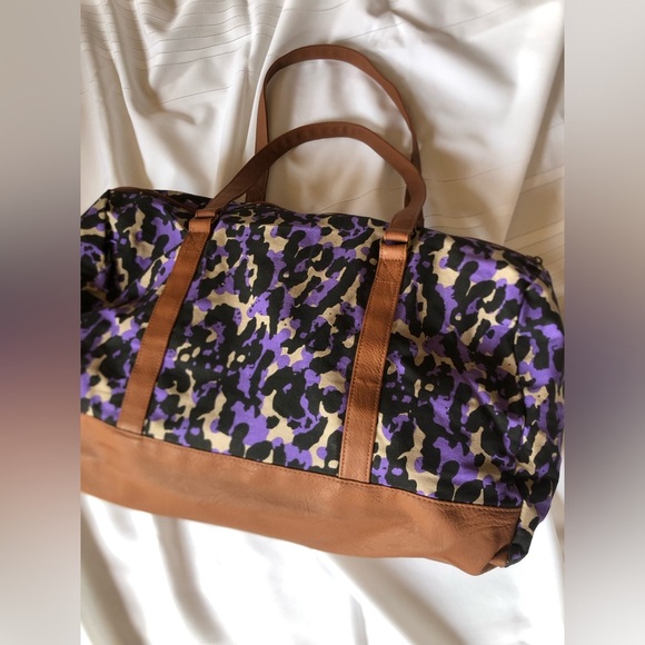Purple Leopard Print Canvas and Faux Leather Overnight Bag - Picture 2 of 16